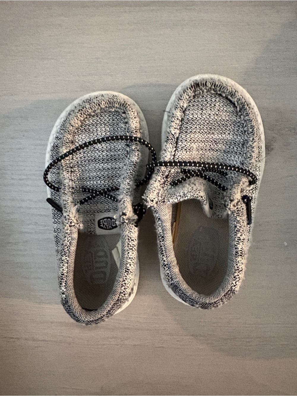 Hey Dude Kids Grey Knit Slip-On Sneakers with Black Elastic Laces